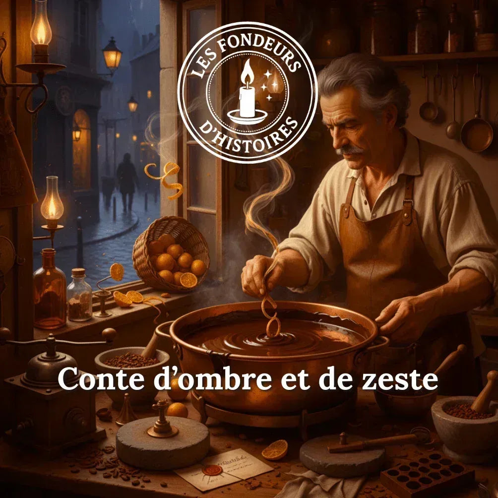 Conte d'ombre et de zeste, bougie et fondants parfumés Les Fondeurs d'Histoires