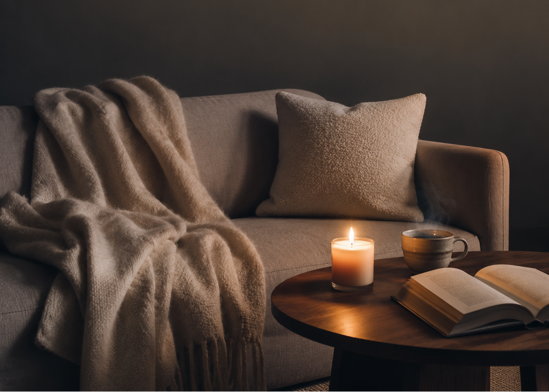 Intérieur cocooning éclairé à la lumière douce de bougies parfumées