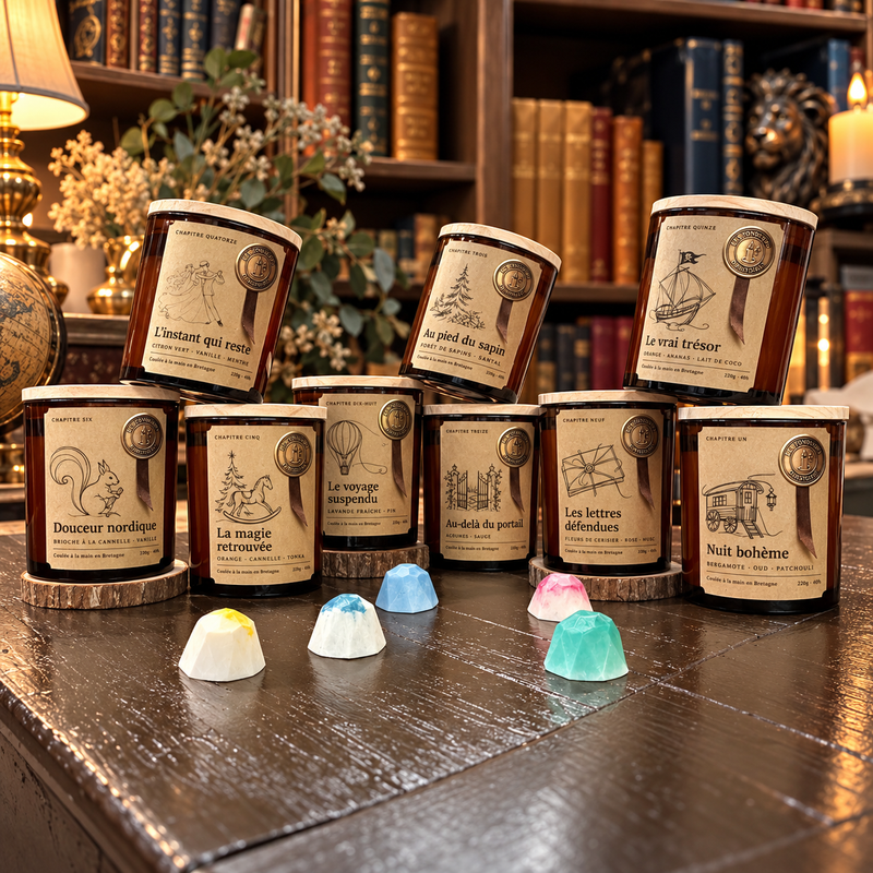 Toutes les créations des Fondeurs d'Histoires : bougies et fondants parfumés artisanaux