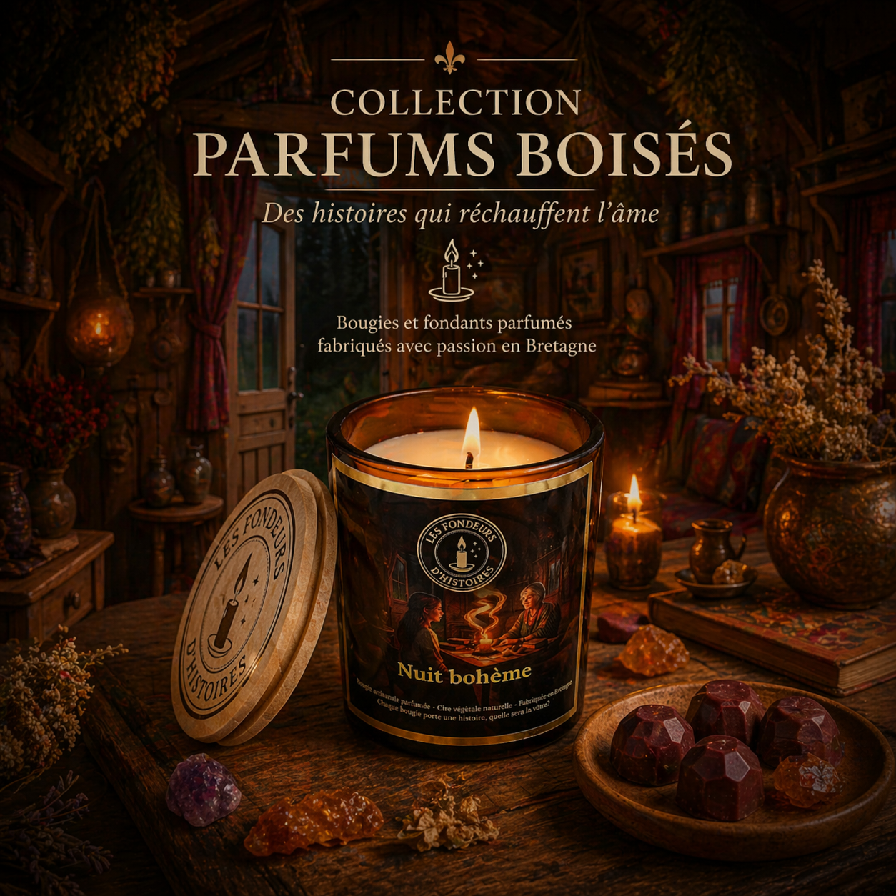 🌲 Collection – Parfums boisés | Bougies & fondants parfumés
