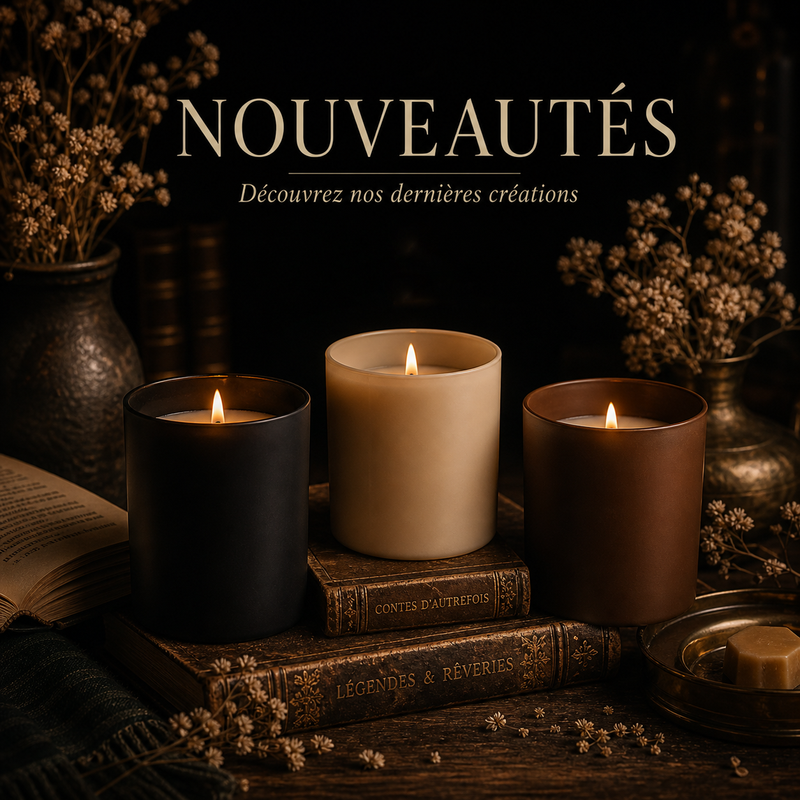 New Arrivals Les Fondeurs d'Histoires, artisanal candles placed on old books