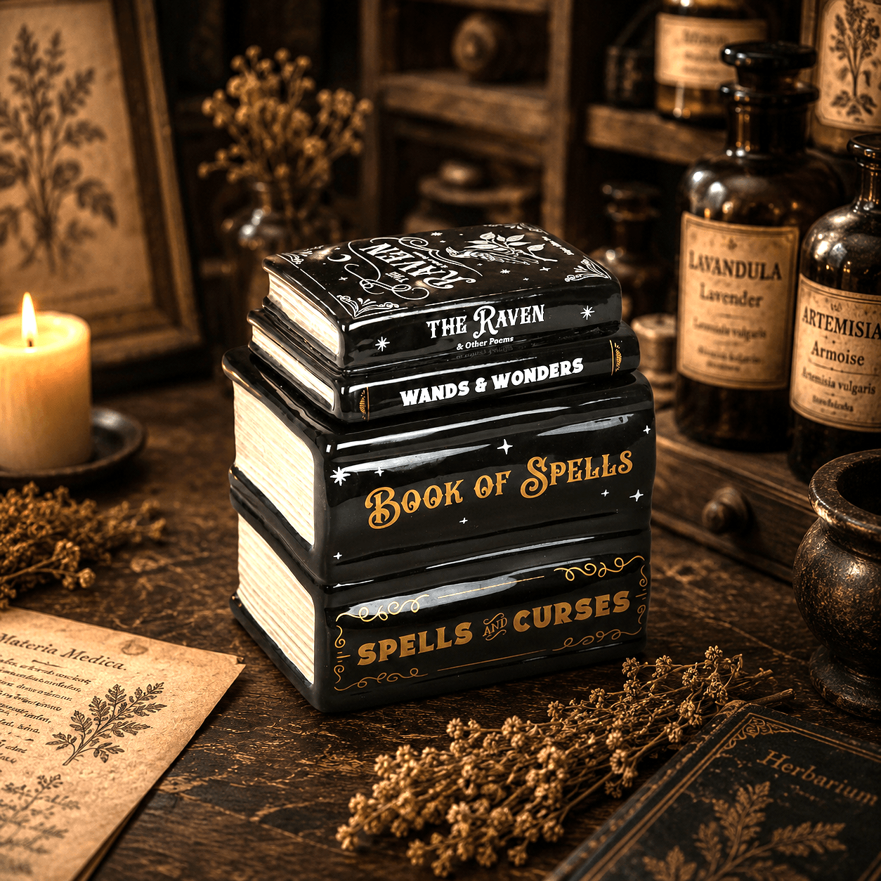 <span style="color:rgb(0,0,0);">Bougie artisanale parfumée -</span> Br_leur_fondants_Myst_re_en_forme_de_pile_de_grimoires_noirs_Les_Fondeurs_d_Histoires - Les Fondeurs d'Histoires - <span style="color:rgb(0,0,0);">en cire végétale fabriquée en Bretagne - Les Fondeurs d’Histoires</span>
