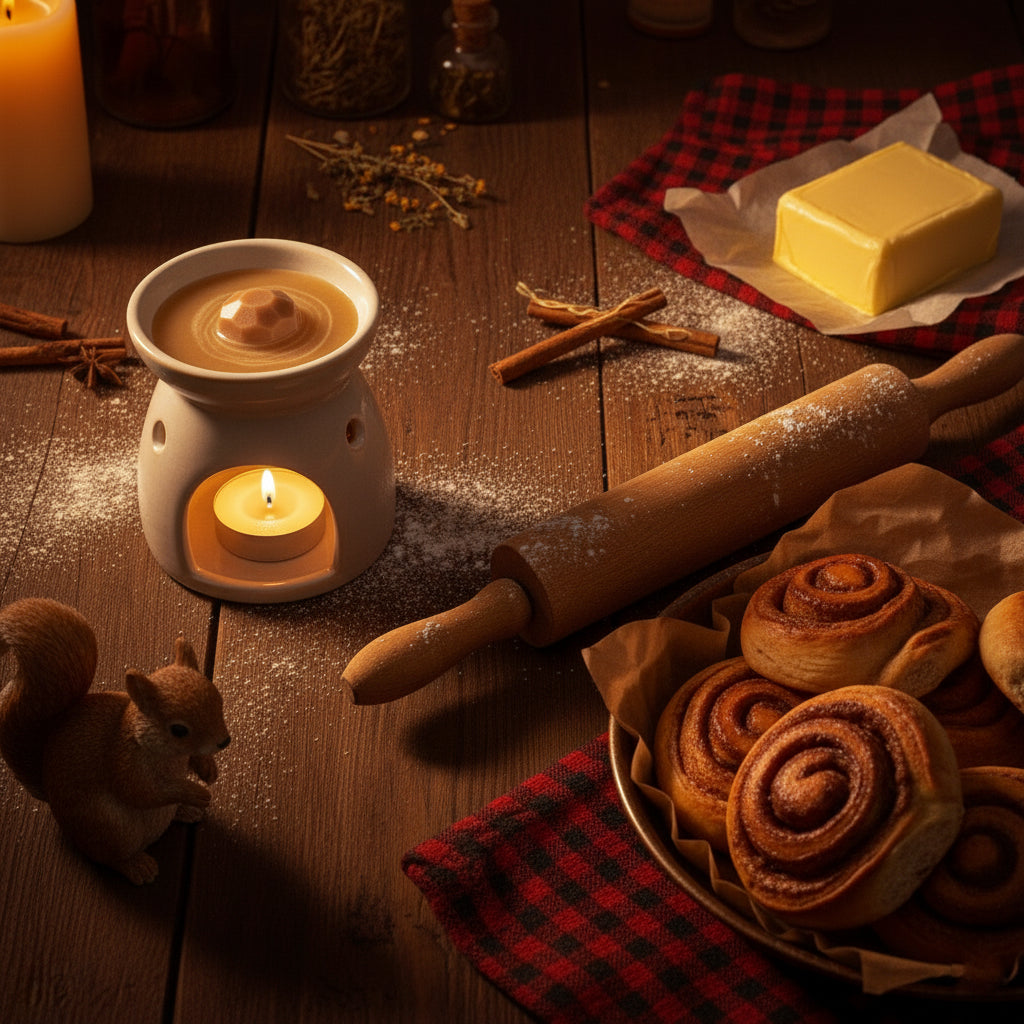 Bougie parfumée en cire végétale de colza et coco dans un décor d’atelier apothicaire.