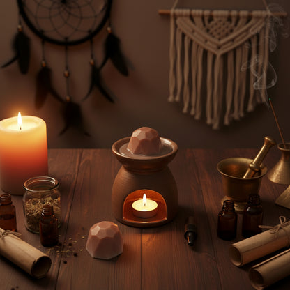 Bougie artisanale en cire végétale, décorée d’une étiquette élégante dorée.