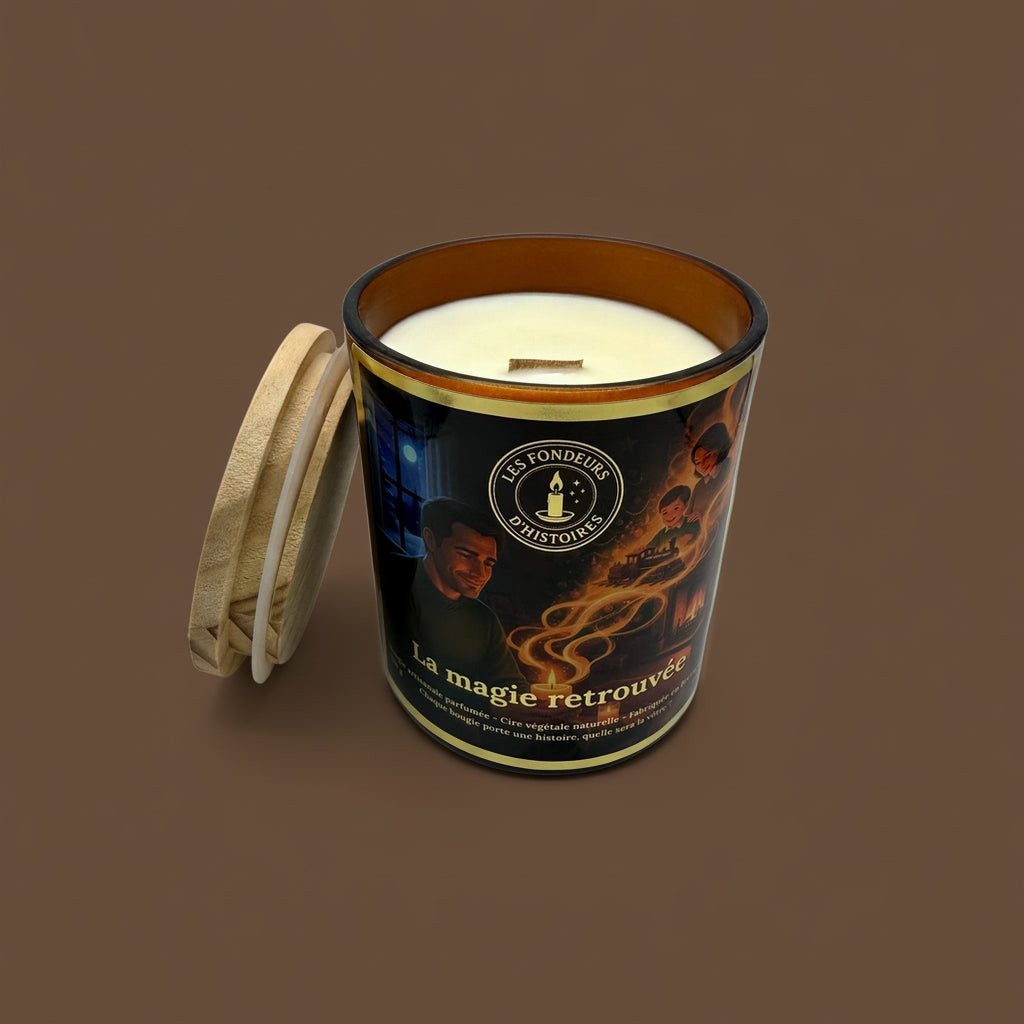 Bougie parfumée coulée à la main dans l’atelier Les Fondeurs d’Histoires