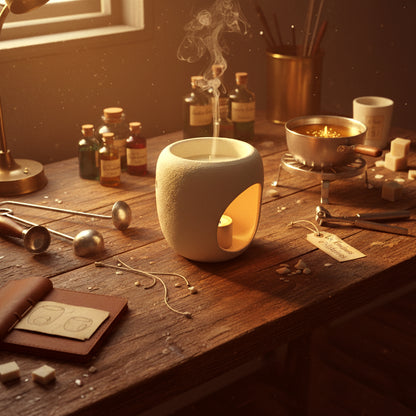 Photographie de bougie naturelle faite main, lumière douce et ambiance cocooning.