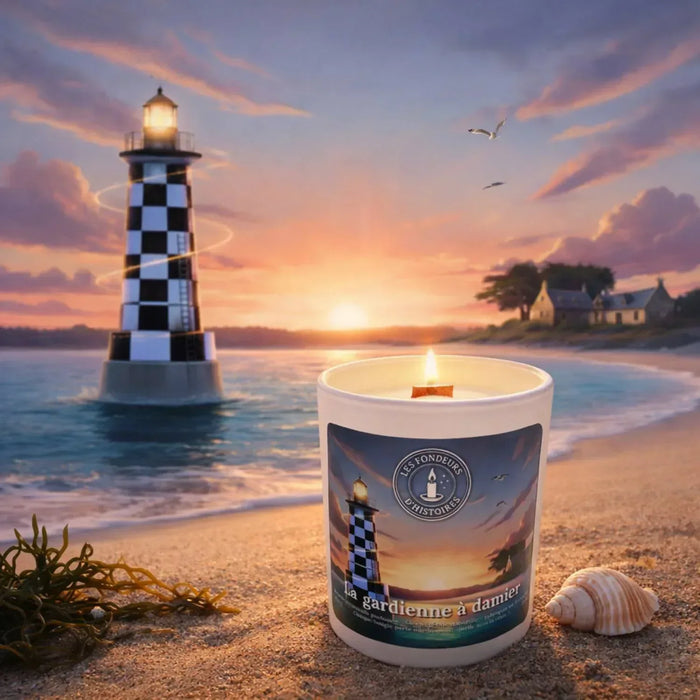 Scented candle The Checkerboard Guardian, notes of cistus marine, lotus and cedar
