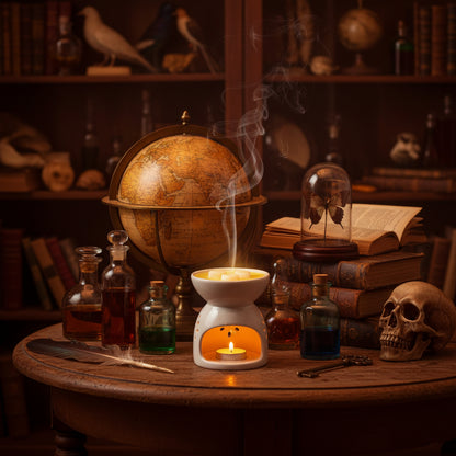 Bougie parfumée artisanale illustrant l’univers magique des Fondeurs d’Histoires.