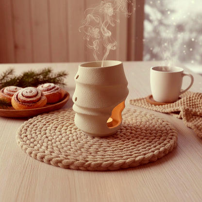 Photographie de bougie naturelle faite main, lumière douce et ambiance cocooning.