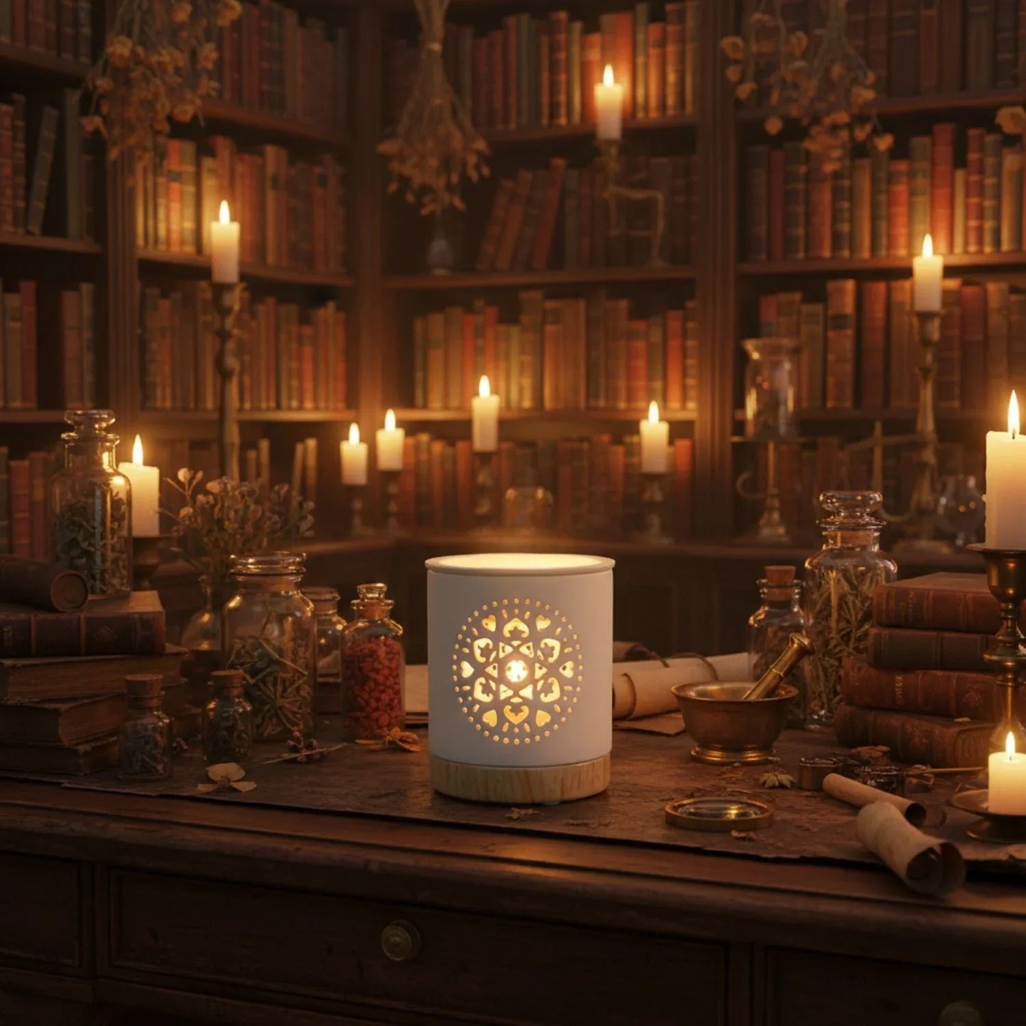 Bougie artisanale parfumée Brûleur à fondants Élévation - Rosace & mandala – création Les Fondeurs d'Histoires