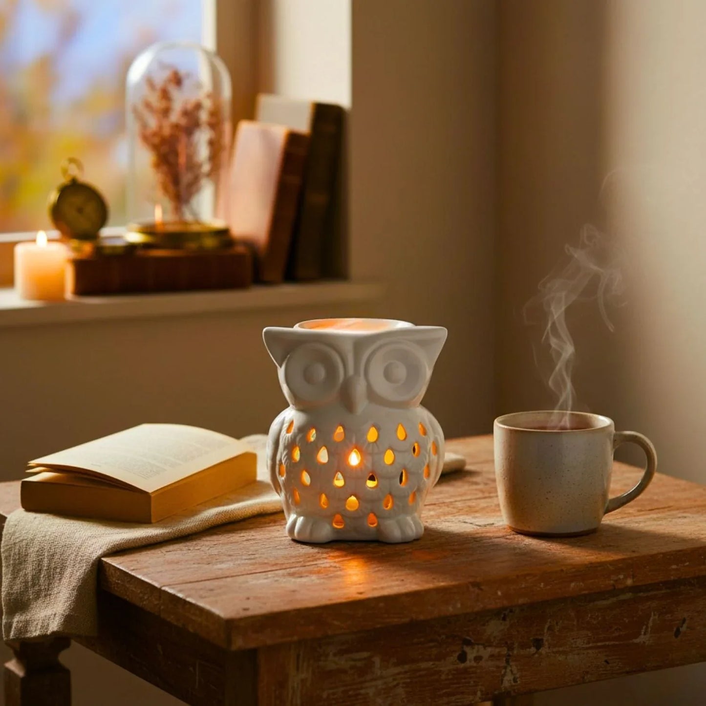 Bougie artisanale parfumée Brûleur à fondants Intuition - Hibou – création Les Fondeurs d'Histoires