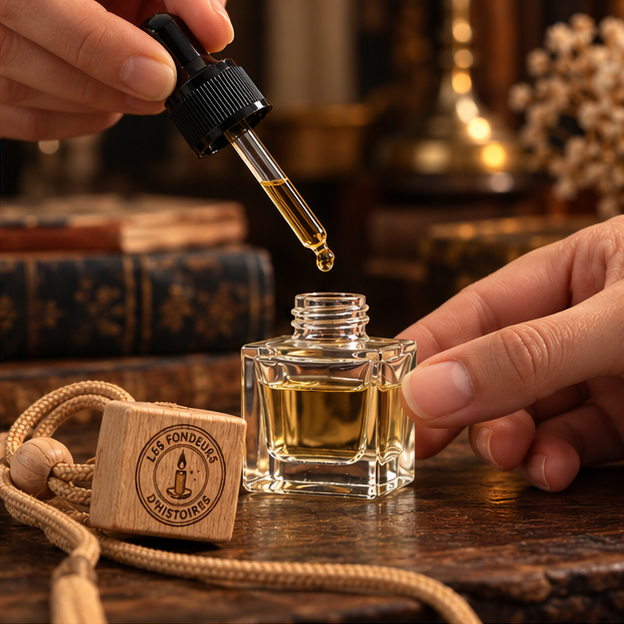 Remplissage d'un Flacon Nomade avec l'Élixir parfumé à l'aide de la pipette – Les Fondeurs d'Histoires