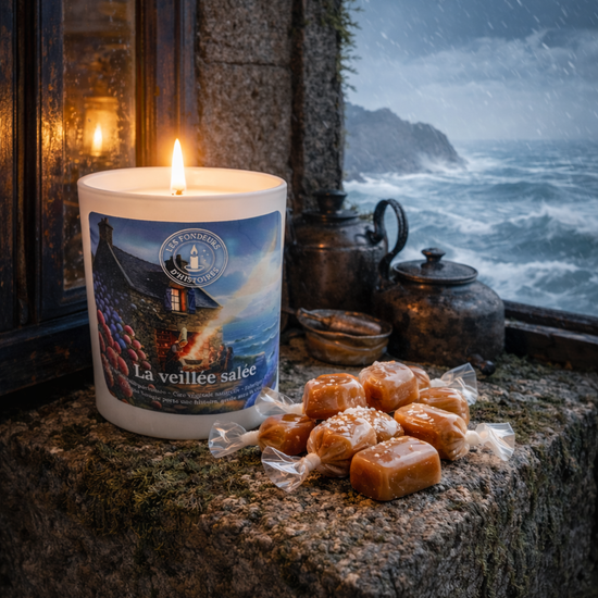 Bougie parfumée cire de soja naturelle inspiration Bretagne, univers gourmand et décoratif fait main