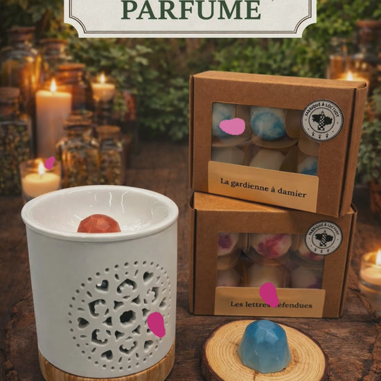 Présentation du Rituel Parfumé avec brûleur et fondants artisanaux pour créer une ambiance parfumée et chaleureuse