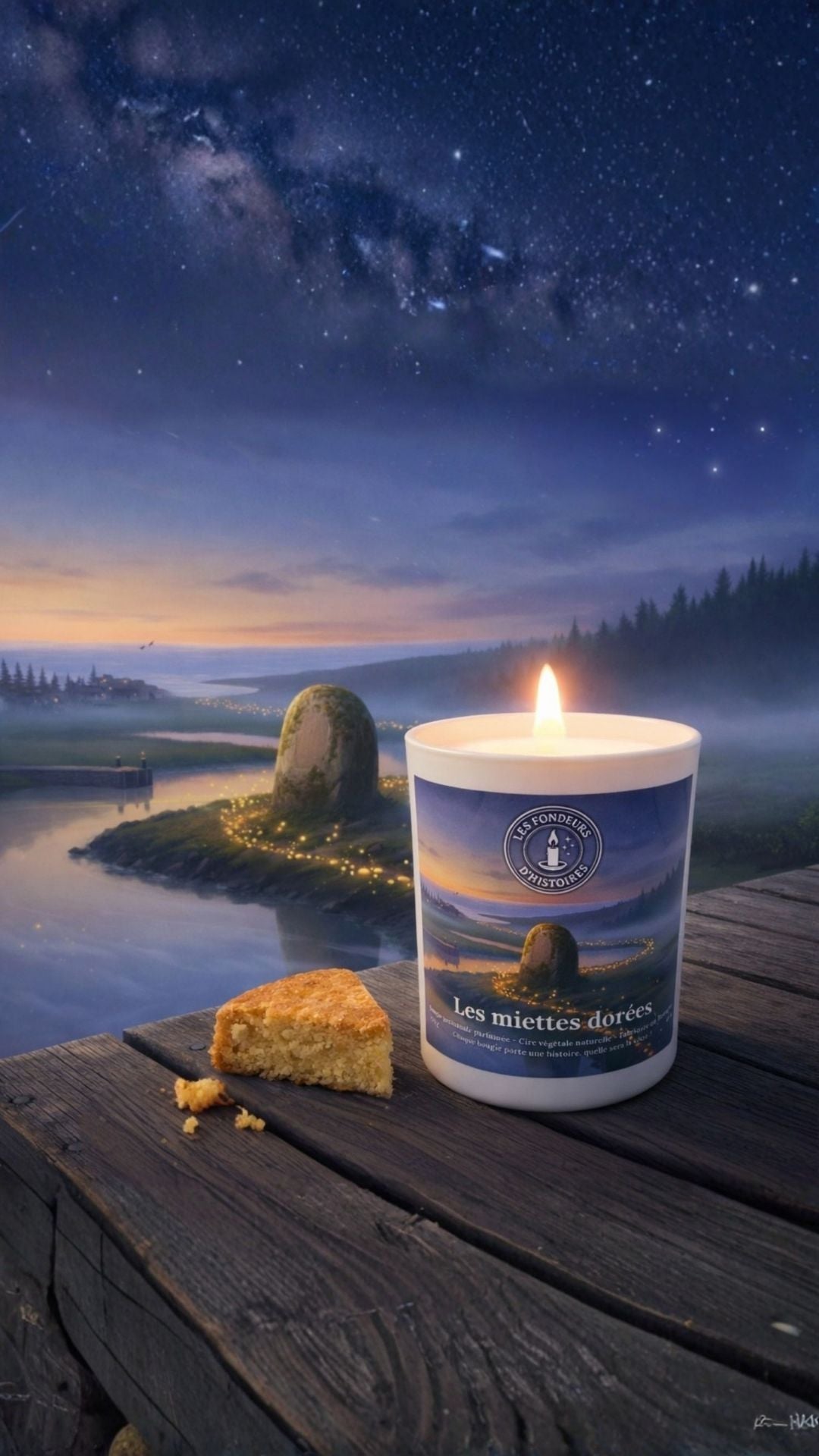 Bougie artisanale parfumée Les Miettes Dorées senteur gâteau breton, fabrication française Les Fondeurs d’Histoires